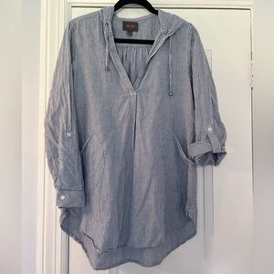 Forcynthia Beachwear blue & white striped hooded coverup w/roll-tab sleeves Sz S